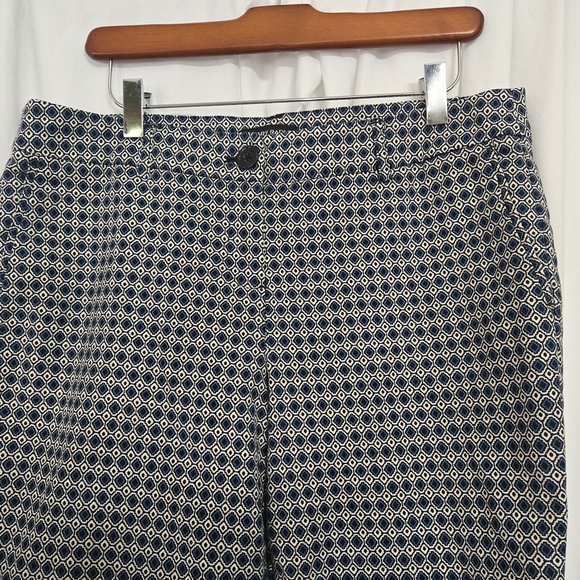 Hilary Radley Stylish Blue/ White/ Black Patterned Cropped Cotton Blend Pants - Picture 1 of 9